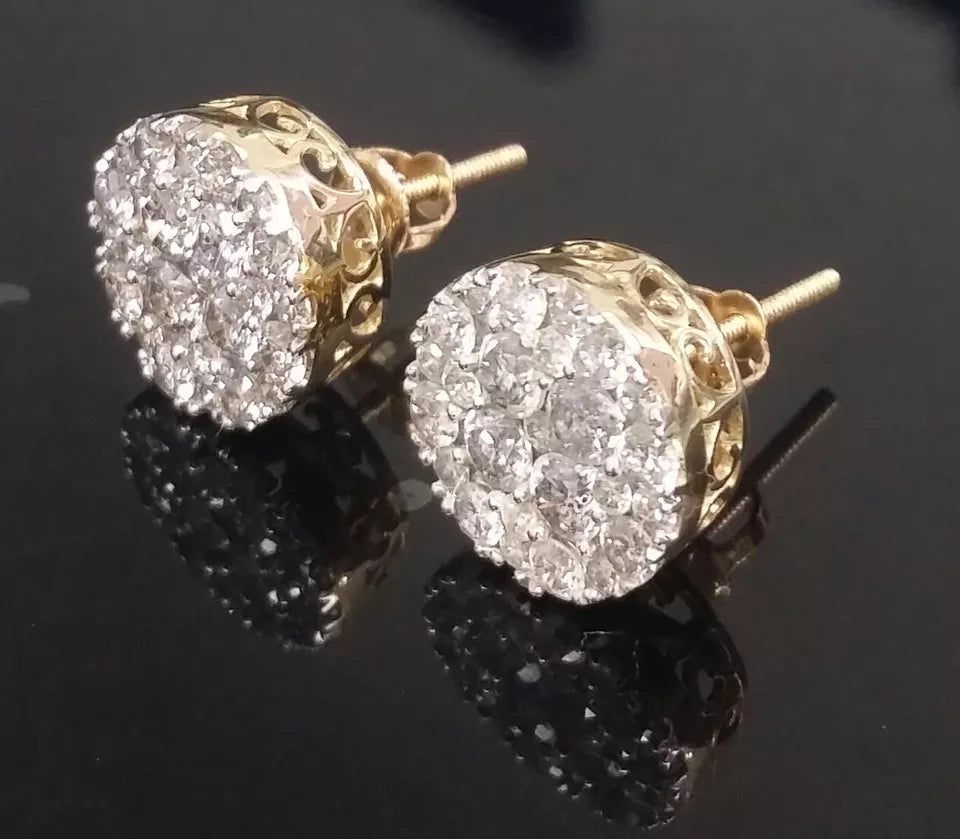 2.00CT Natural Round Diamond Cluster Halo Stud Earrings in 14K Gold 11mm