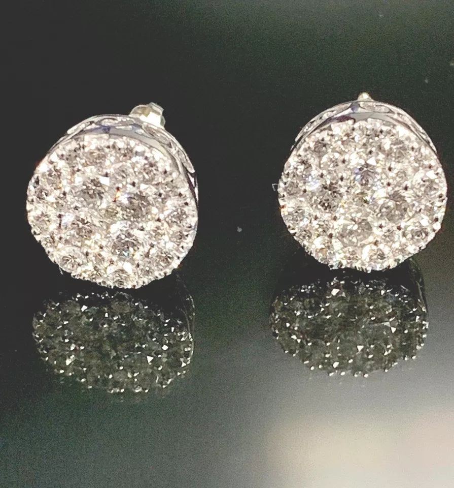 2.00CT Natural Round Diamond Cluster Halo Stud Earrings in 14K Gold 11mm