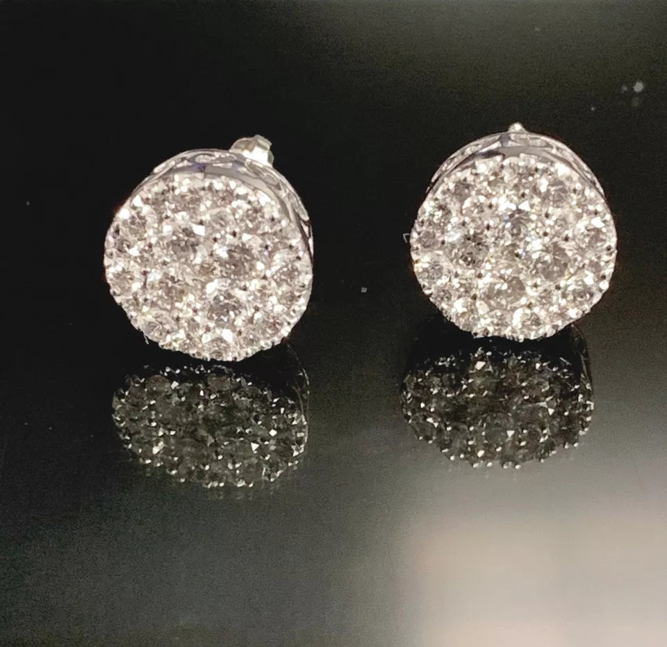 2.00CT Natural Round Diamond Cluster Halo Stud Earrings in 14K Gold 11mm