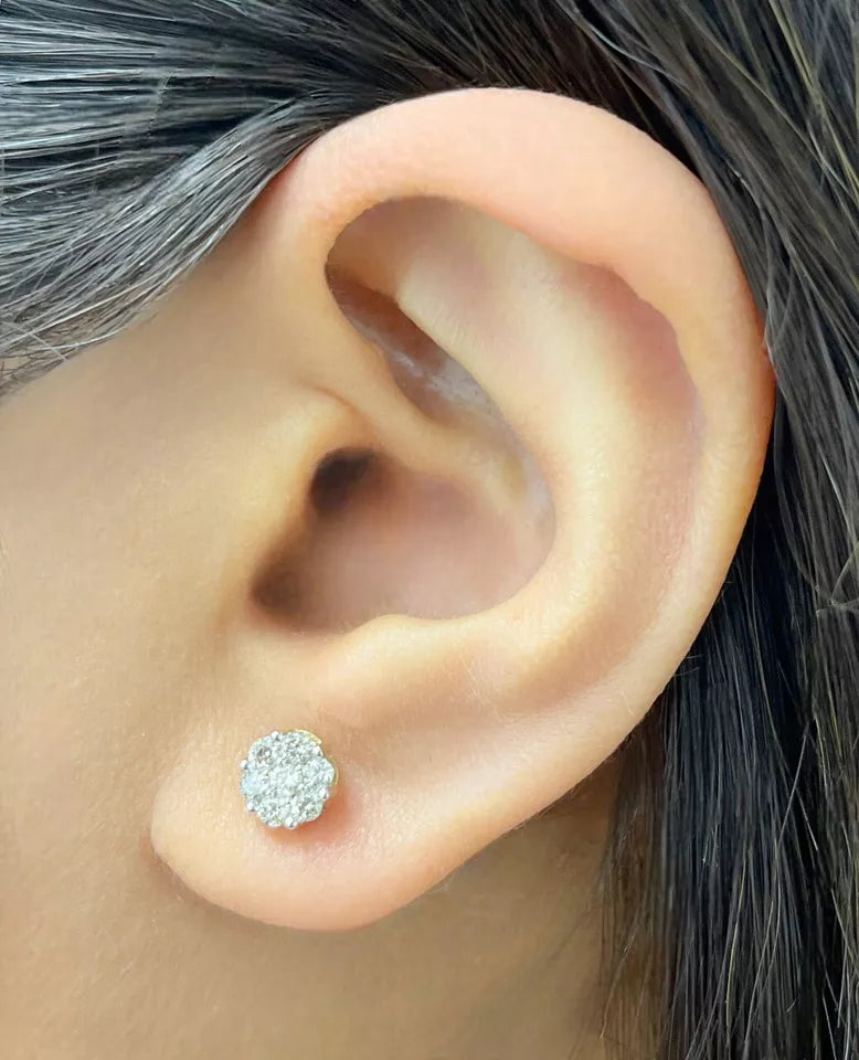 14K Gold Genuine Natural Round Cluster Diamonds Stud Earrings 0.55 CTW 6mm