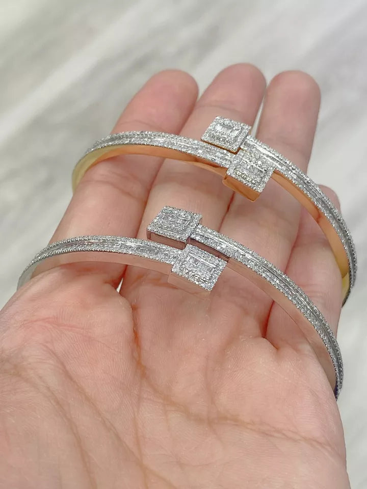 1.60CT Natural Baguette Diamond Cuff Bangle Bracelet 10K White Gold